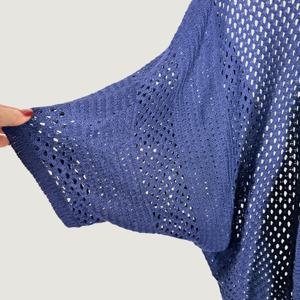 Navy Blue Pointelle Open Knit Cocoon Cardigan XL PF624937CH Dolman Sleeve - Picture 4 of 7